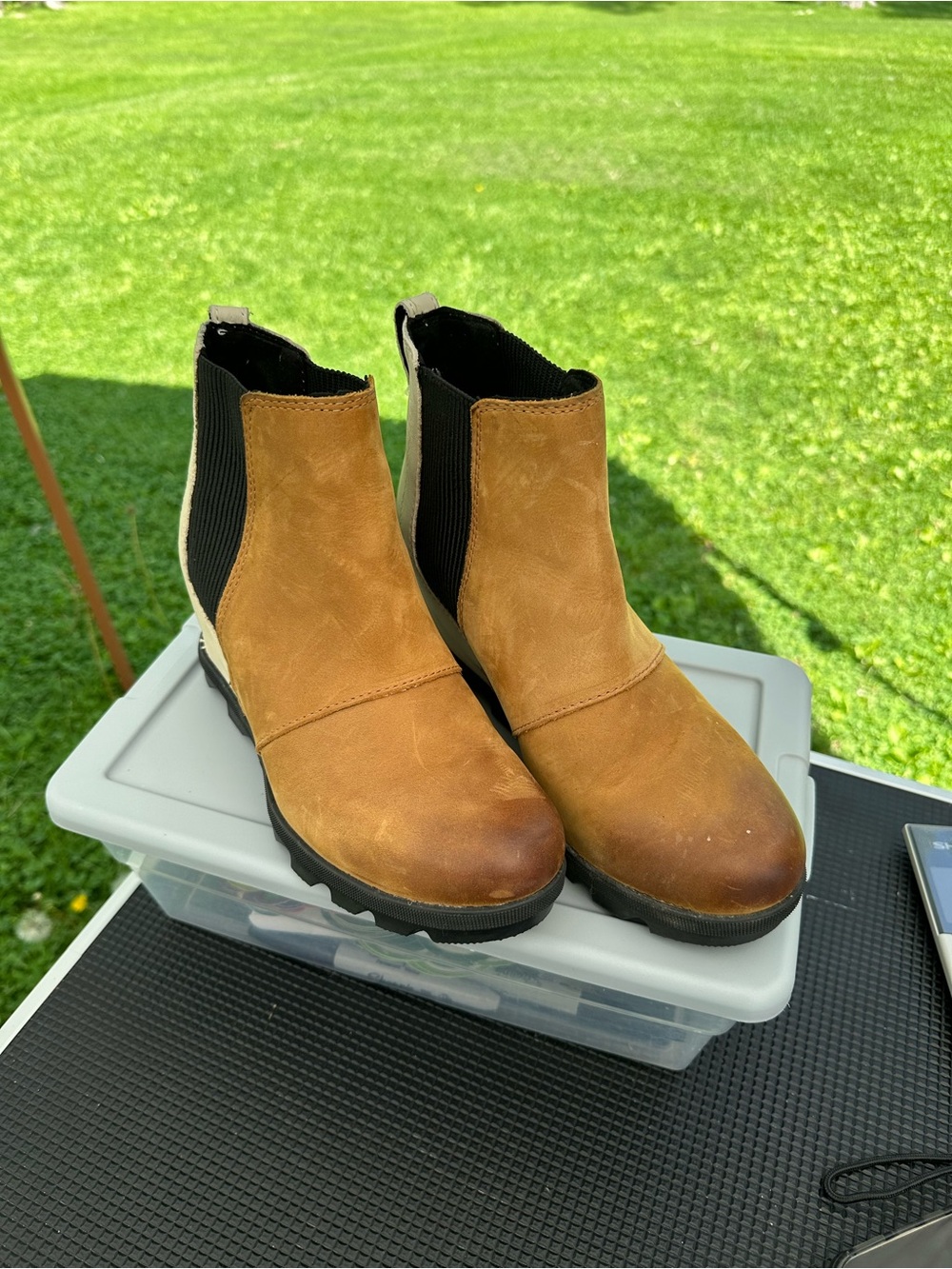 Sorel Brown Leather Chelsea Booties with wedge